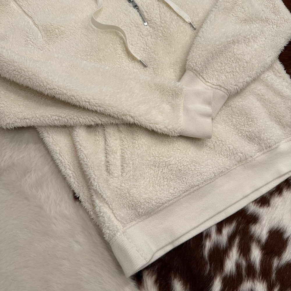 Rag & Bone Ivory Cotton Sherpa Like Pull Over Jacket Hooded Small - Picture 3 of 8